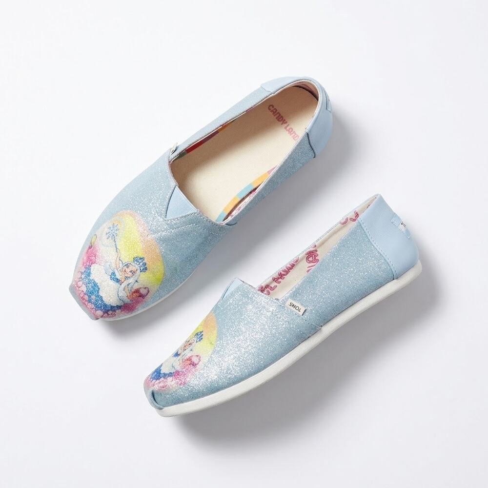 Toms Candy Land Slip On Shoes Flats Glitter Frostine Alpargata Womens Size 7